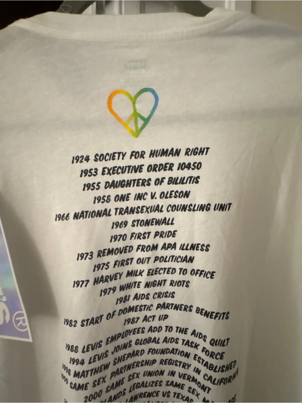 NWT Levi's Pride Community Graphic T-Shirt Tee in White LGBTQ+ great List/ Back